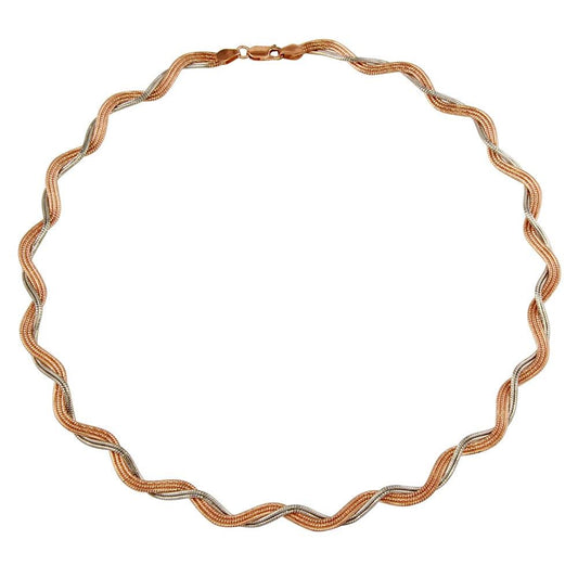 Silver 925 2 Toned Rose Gold Plated Braided Omega Round Necklace - DIN00007RGP-RH | Silver Palace Inc.