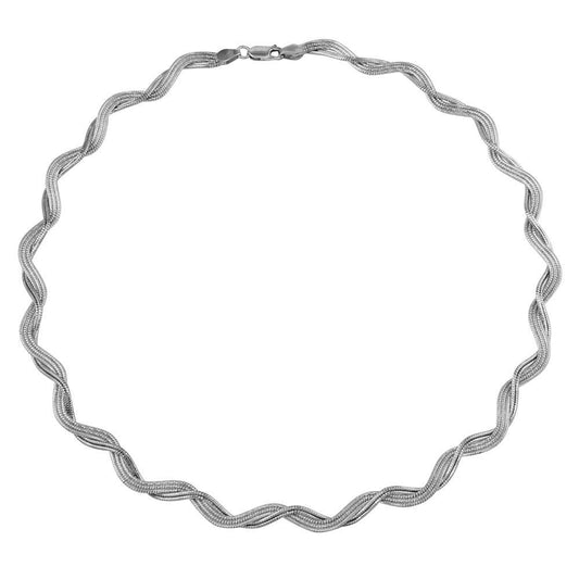 Silver 925 Rhodium Plated Braided Omega Round Necklace - DIN00007RH | Silver Palace Inc.