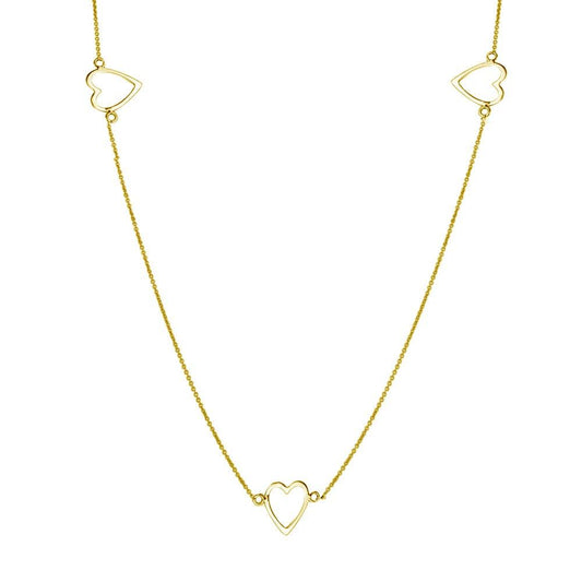 Silver 925 Gold Plated 5 Open Heart Necklace - DIN00018GP | Silver Palace Inc.