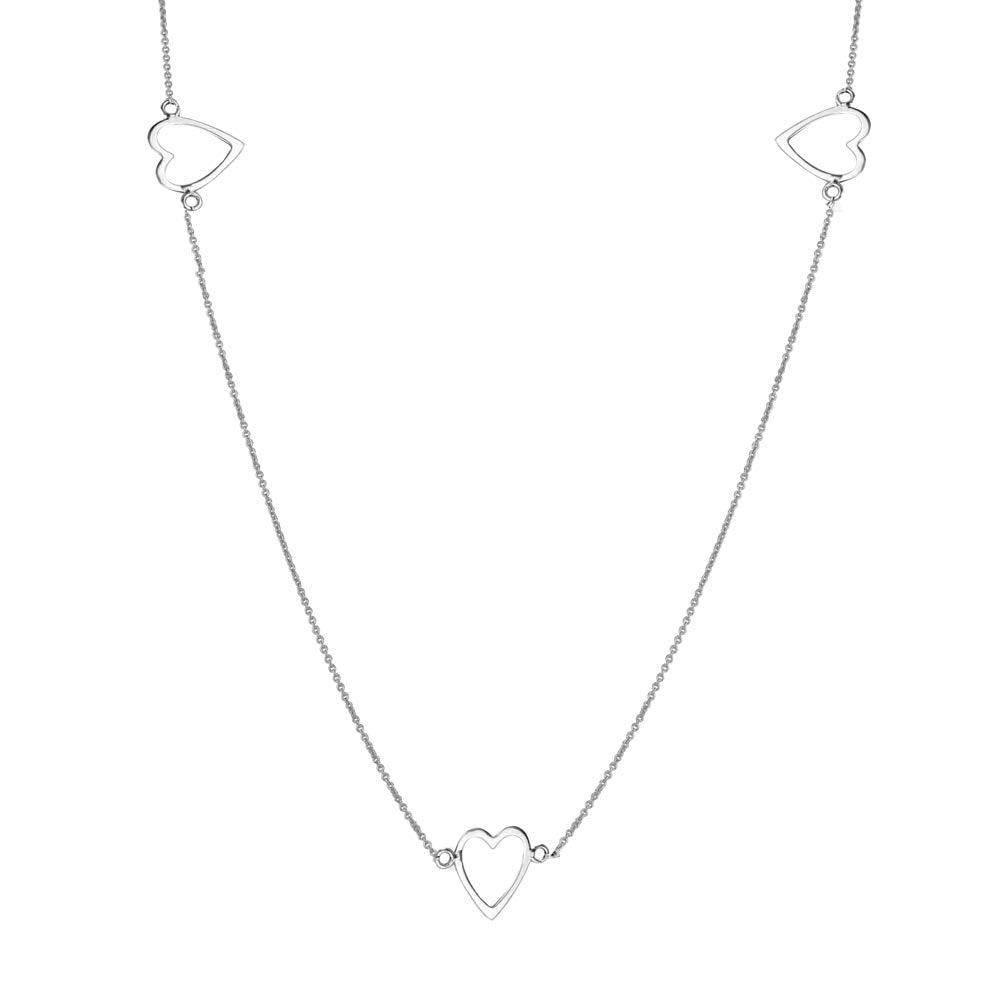 Silver 925 Rhodium Plated 5 Open Heart Necklace - DIN00018RH | Silver Palace Inc.