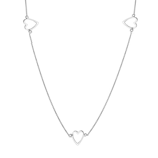 Silver 925 Rhodium Plated 5 Open Heart Necklace - DIN00018RH | Silver Palace Inc.
