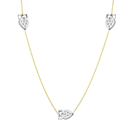 Silver 925 2 Toned Gold Plated 5 Owl 34 Inches Necklace - DIN00022GP | Silver Palace Inc.