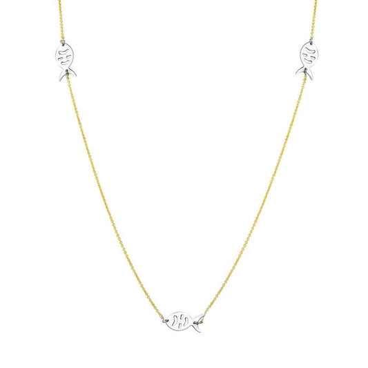 Silver 925 2 Toned Gold Plated 5 Fish 34 Inches Necklace - DIN00023GP | Silver Palace Inc.