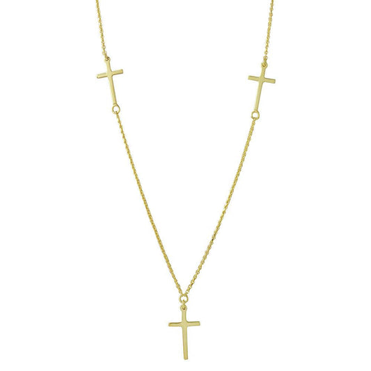Silver 925 Gold Plated 3 Crosses Necklace - DIN00046GP | Silver Palace Inc.