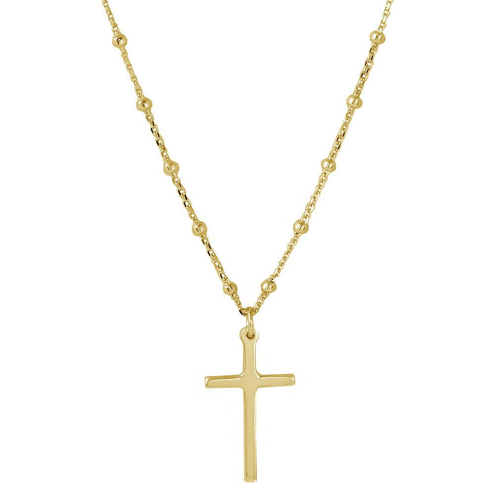 Silver 925 Gold Plated Cross Pendant with Beaded Chain - DIN00049GP | Silver Palace Inc.