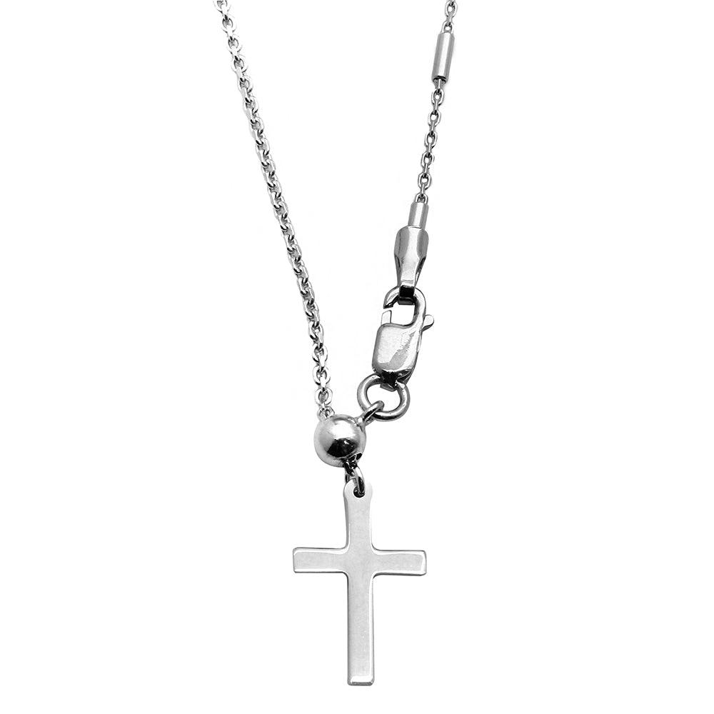 Silver 925 Rhodium Plated Cross Slider Chain with Multiple Tubes - DIN00065RH | Silver Palace Inc.