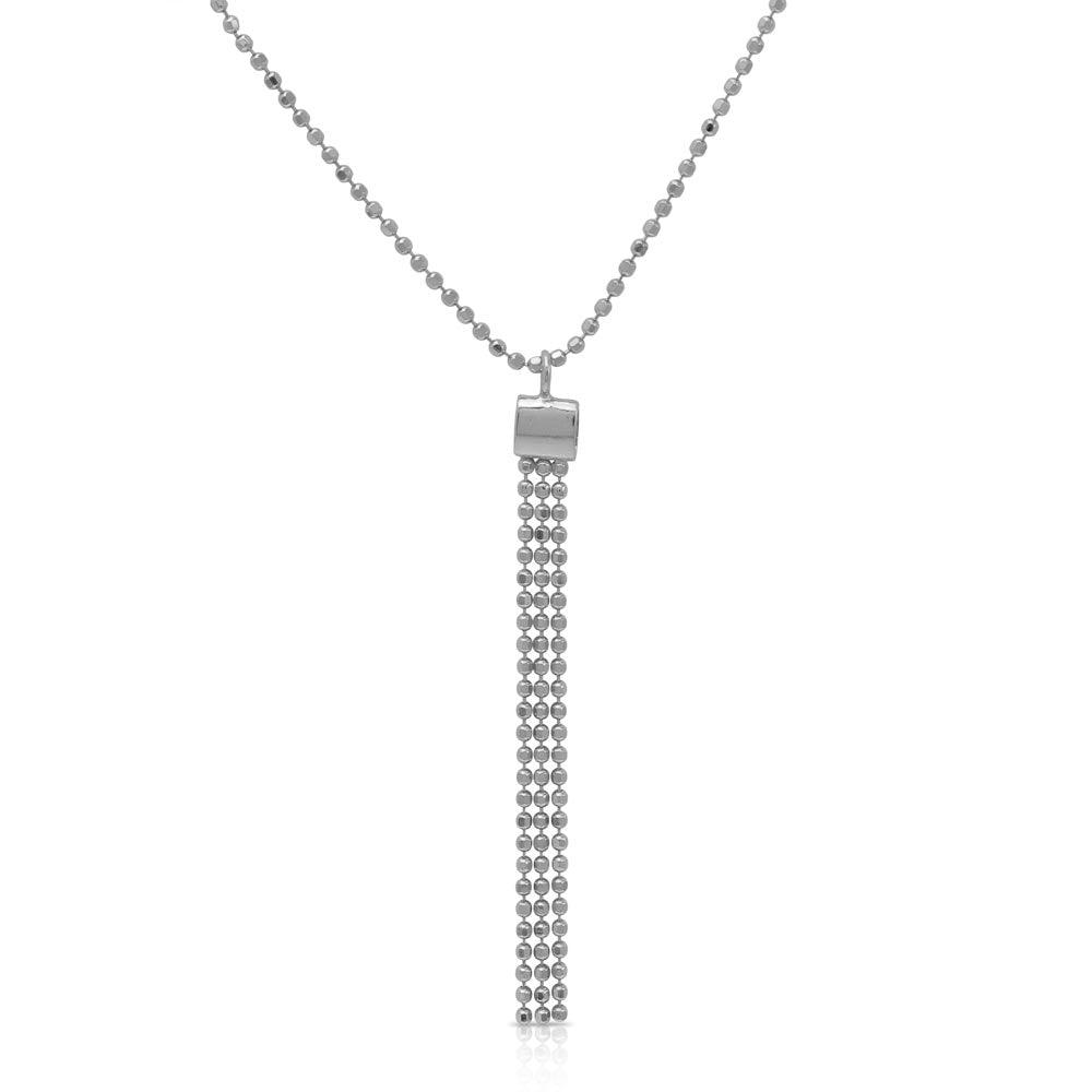 Silver 925 Rhodium Plated DC Bead Chain with Dangling Trio Pendant - DIN00067RH | Silver Palace Inc.