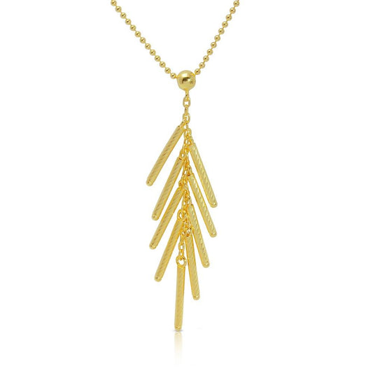 Silver 925 Gold Plated Bead Chain with Dropped Matte Gold Plated Bar Necklace - DIN00073GP | Silver Palace Inc.