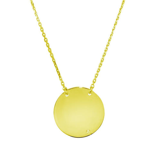 Silver 925 Gold Plated Small Round Disc Necklace - DIN00091GP | Silver Palace Inc.