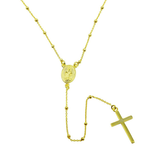 Silver 925 Gold Plated Rosary Beaded Necklace - DIN00095GP | Silver Palace Inc.