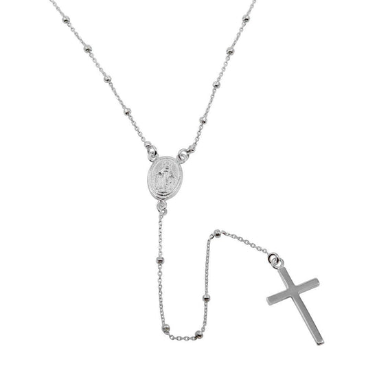Silver 925 Rhodium Plated Rosary Beaded Necklace - DIN00095RH | Silver Palace Inc.