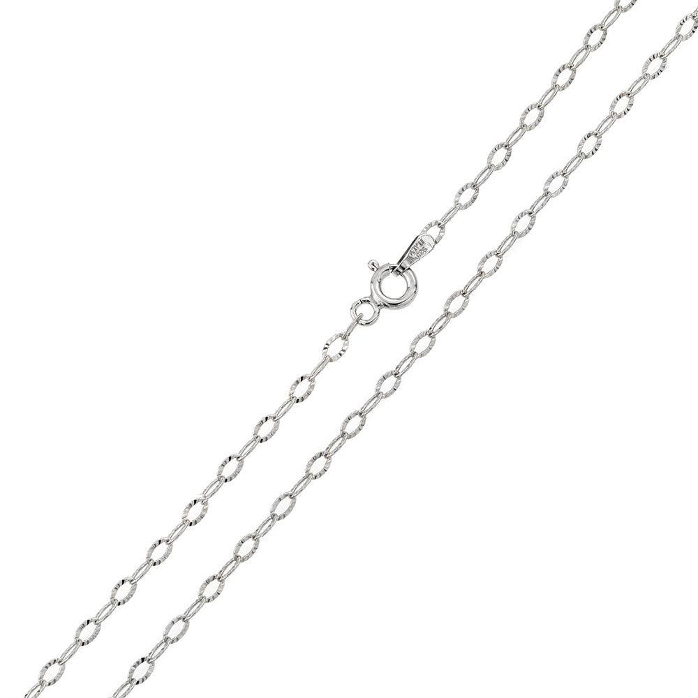 Silver 925 Rhodium Plated Wide Oval Diamond Cut Link 025 Chain 2mm - CH119 RH | Silver Palace Inc.