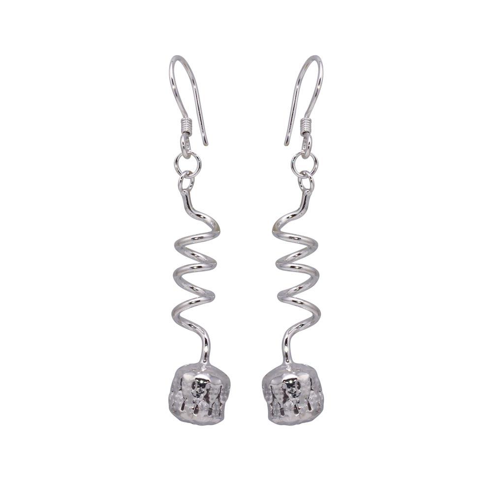 Silver 925 Rhodium Plated Dangling Twisted Wire Hanging Ball CZ Chandelier Hook Earrings - DSE00017 | Silver Palace Inc.