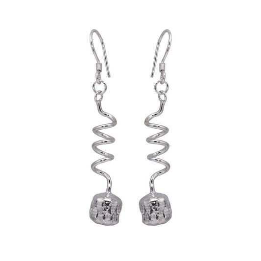 Silver 925 Rhodium Plated Dangling Twisted Wire Hanging Ball CZ Chandelier Hook Earrings - DSE00017 | Silver Palace Inc.