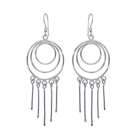 Silver 925 Rhodium Plated Multiple Graduated Open Circle Wire Dangling Hanging Teardrop Hook Earrings - DSE00019 | Silver Palace Inc.