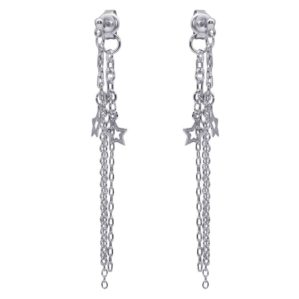 Silver 925 Rhodium Plated Multiple Wire Dangling Open Star Stud Earrings - DSE00027 | Silver Palace Inc.