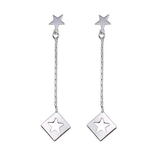 Silver 925 Rhodium Plated Open Dangling Wire Heart Hook Earrings - DSE00030 | Silver Palace Inc.