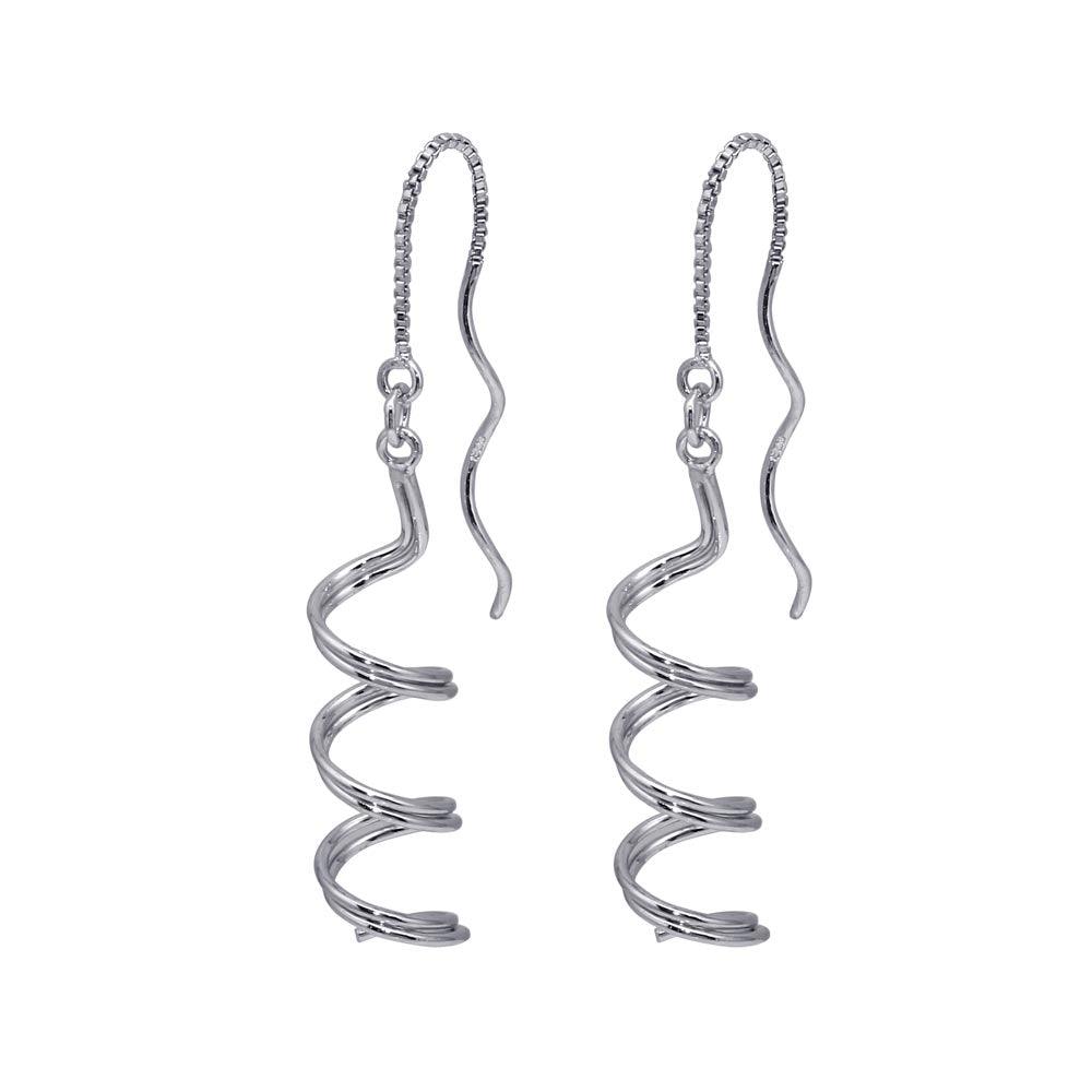 Silver 925 Rhodium Plated Spiral Dangling Hook Earrings - DSE00035 | Silver Palace Inc.