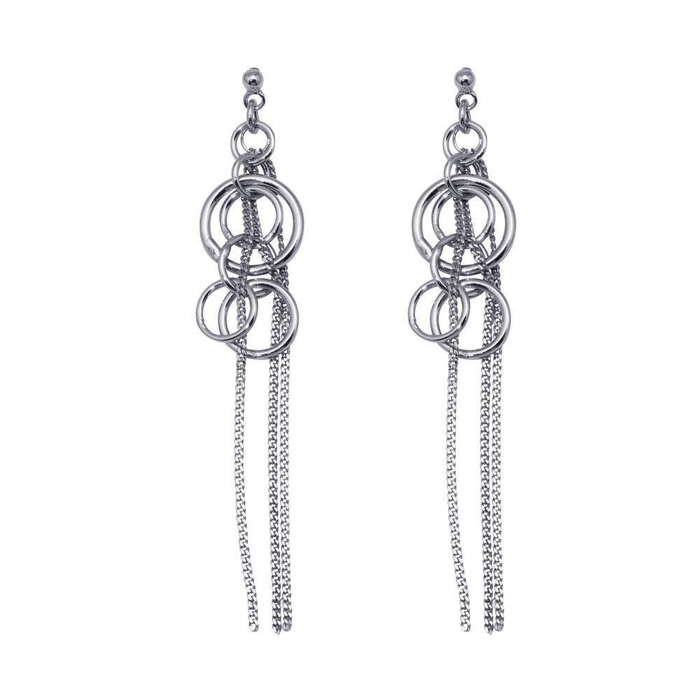 Silver 925 Rhodium Plated Open Graduated Circle Multiple Strand Dangling Chandelier Stud Earrings - DSE00068 | Silver Palace Inc.