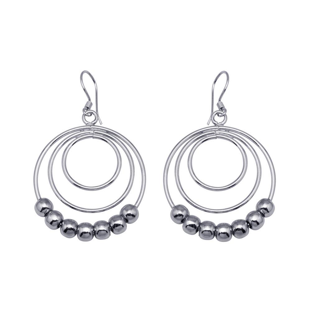 Silver 925 Rhodium Plated Open Multiple Graduate Circle Dangling Chandelier Hook Earrings - DSE00069 | Silver Palace Inc.