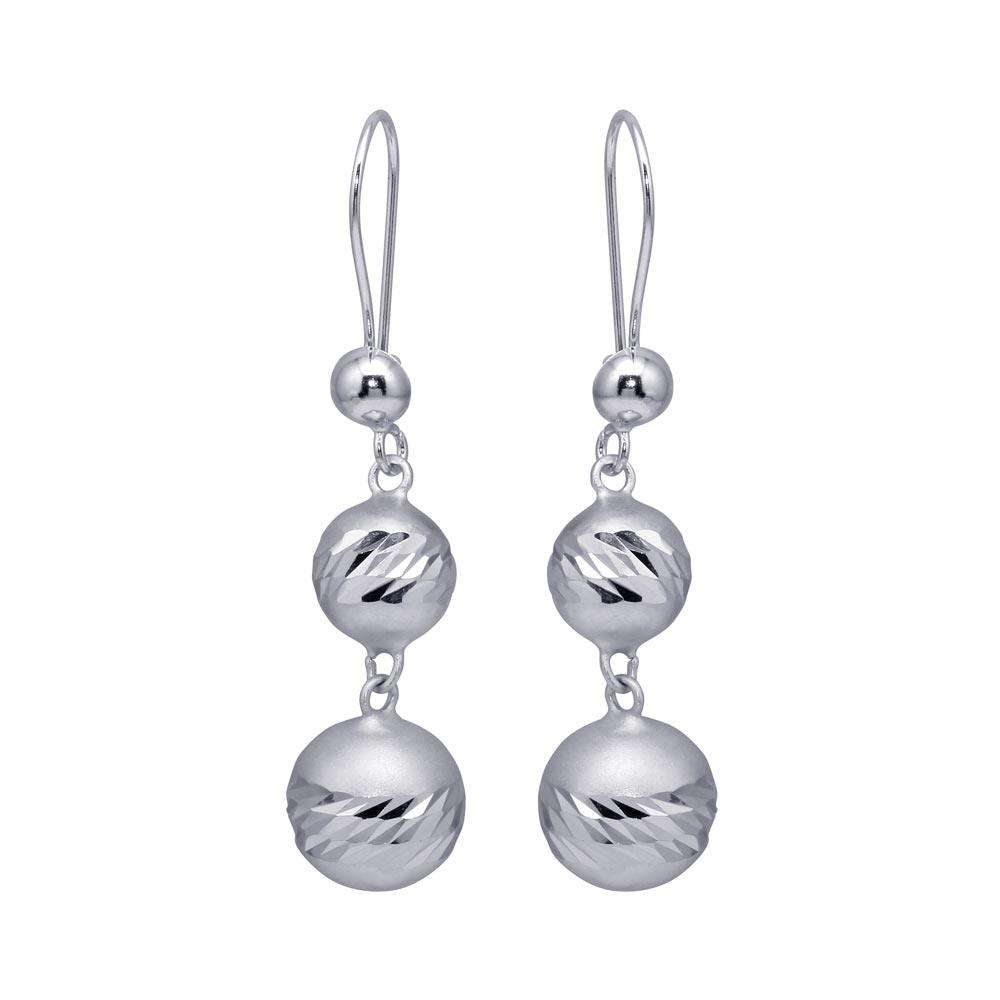 Silver 925 Rhodium Plated Three Graduated Dangling Spheres Hook Earrings - DSE00073 | Silver Palace Inc.