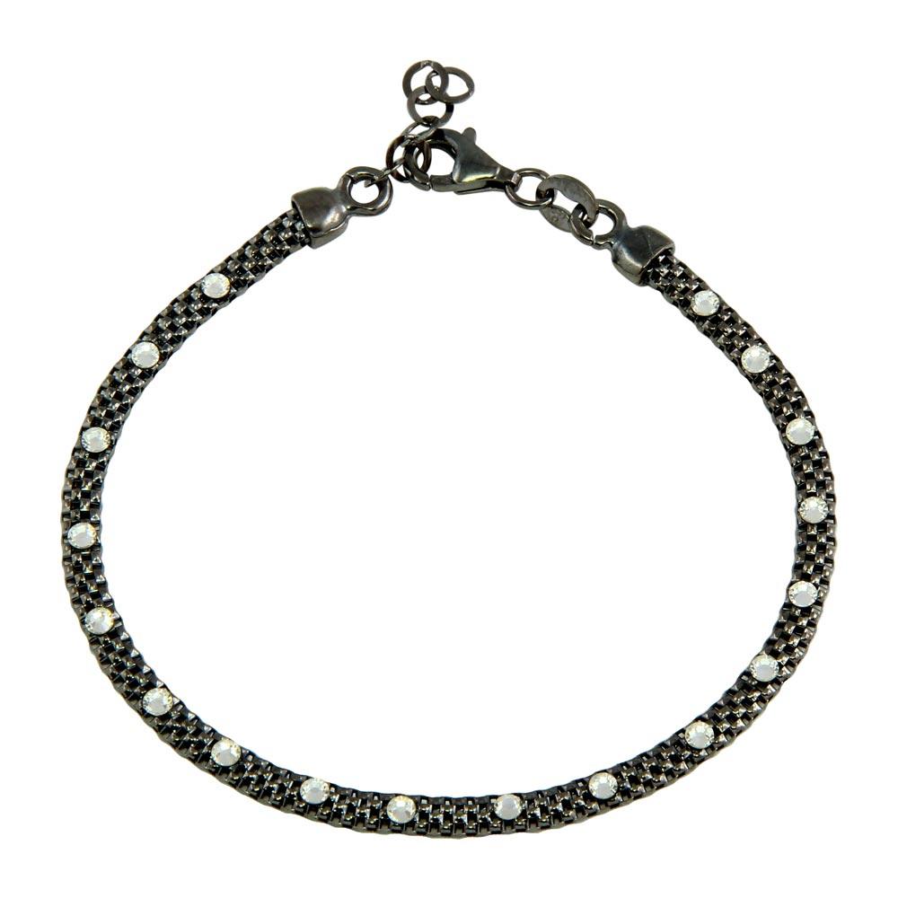 Silver 925 Black Rhodium Plated Bracelet with White CZ Stones - ECB00018BRH | Silver Palace Inc.