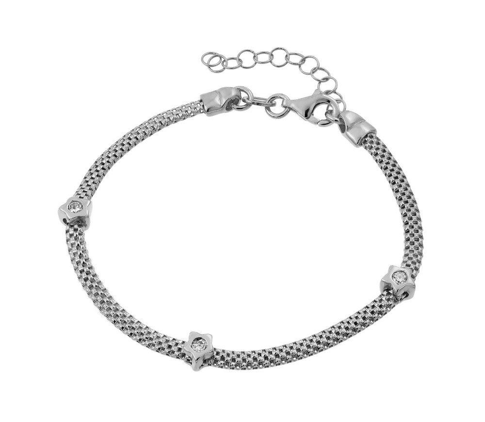 Silver 925 Rhodium Plated Three Clear CZ Bracelet - ECB00021RH | Silver Palace Inc.