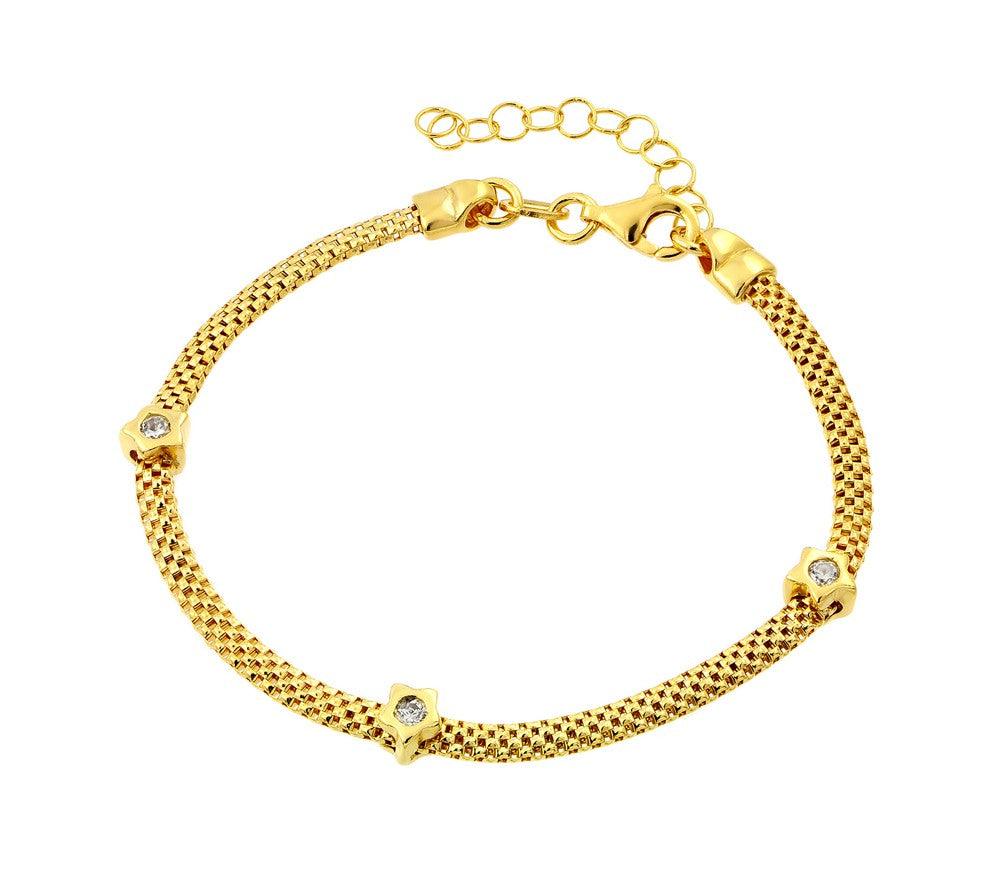 Silver 925 Gold Plated Three Clear CZ Bracelet - ECB00021Y | Silver Palace Inc.