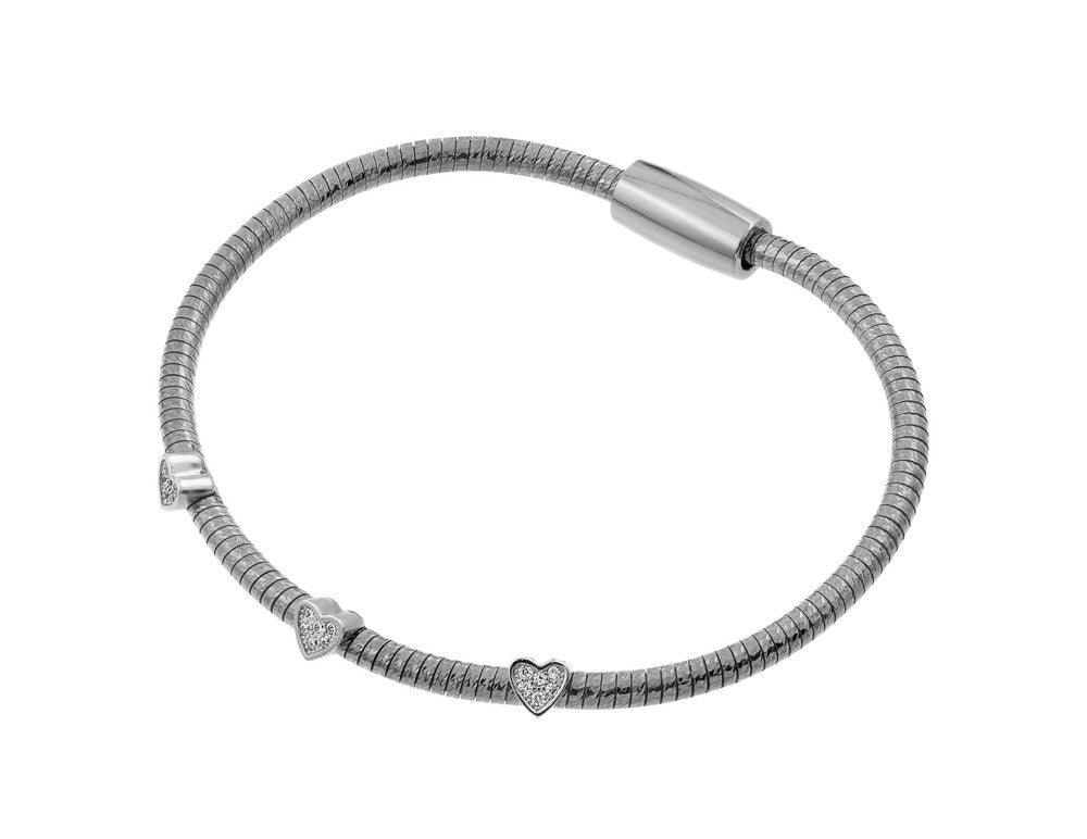 Silver 925 Rhodium Plated Three Clear CZ Bracelet - ECB00025RH | Silver Palace Inc.