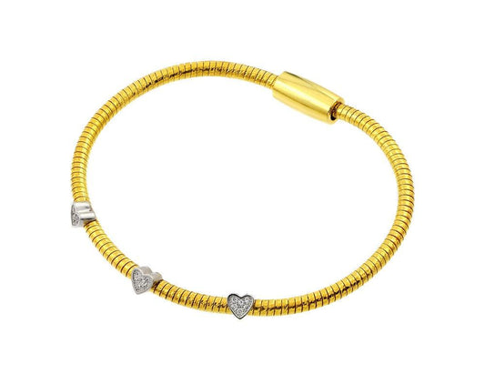 Silver 925 Gold Plated Three Clear CZ Bracelet - ECB00025YW | Silver Palace Inc.