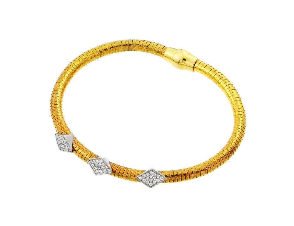 Closeout-Silver 925 Rhodium and Gold Plated Three Marquis Clear CZ Inlay Bracelet - ECB00028YW | Silver Palace Inc.