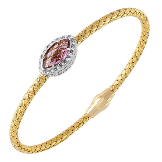 Closeout-Silver 925 Gold Plated Twisted Purple CZ Stone Bangle Bracelet - ECB00039YA | Silver Palace Inc.