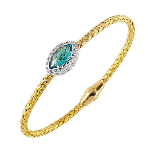 Closeout-Silver 925 Gold Plated Twisted Aqua CZ Stone Bangle Bracelet - ECB00039YG | Silver Palace Inc.