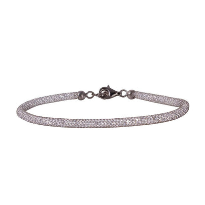 Closeout-Silver 925 Black Rhodium Plated Mesh Embedded CZ Slim Italian Bracelet - ECB00046BL | Silver Palace Inc.