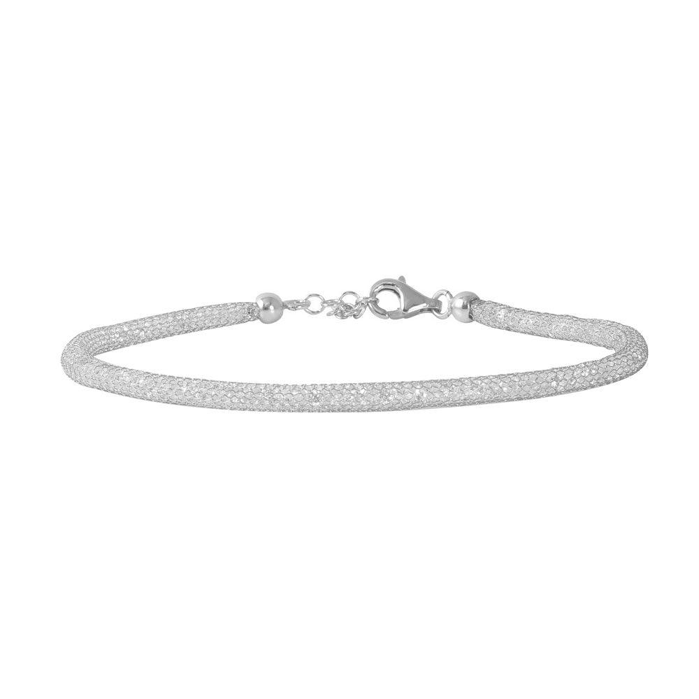 Closeout-Silver 925 Rhodium Plated Mesh Embedded CZ Slim Italian Bracelet - ECB00046RH | Silver Palace Inc.