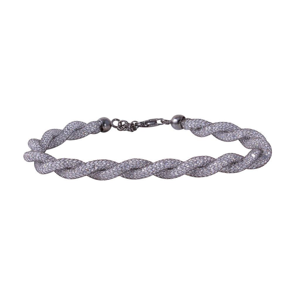 Closeout-Silver 925 Black Rhodium Plated Braided Mesh CZ Italian Bracelet - ECB00070BL | Silver Palace Inc.