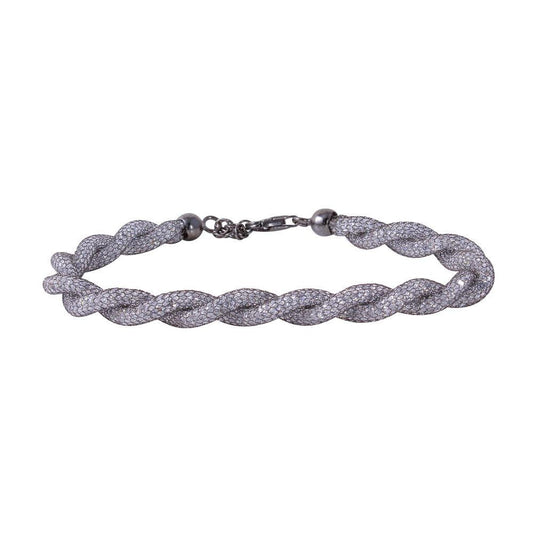 Closeout-Silver 925 Black Rhodium Plated Braided Mesh CZ Italian Bracelet - ECB00070BL | Silver Palace Inc.