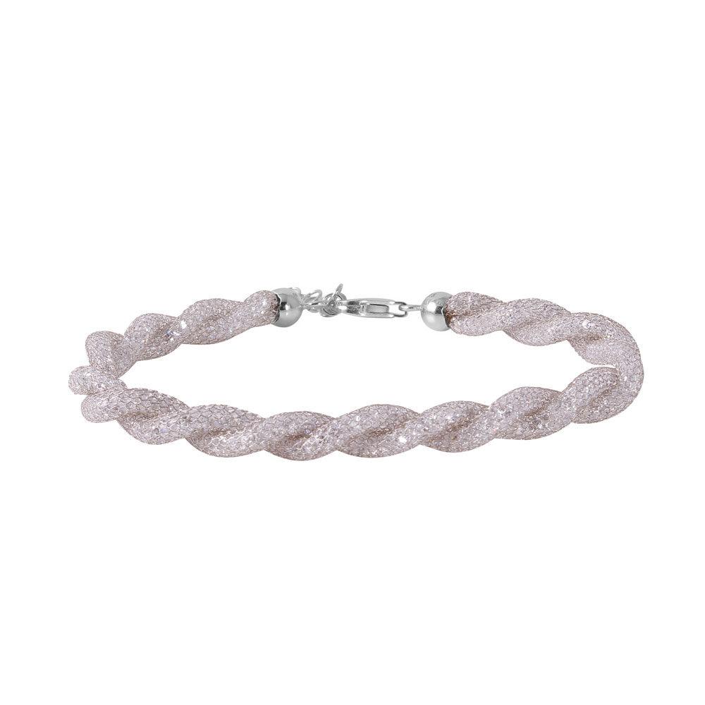 Closeout-Silver 925 Rhodium Plated Braided Mesh CZ Italian Bracelet - ECB00070RH | Silver Palace Inc.