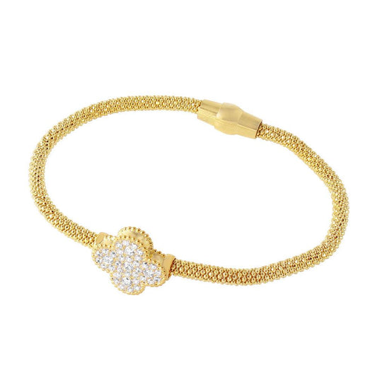 Closeout-Silver 925 Gold Plated Flower Shaped CZ Bracelet - ECB00086Y | Silver Palace Inc.