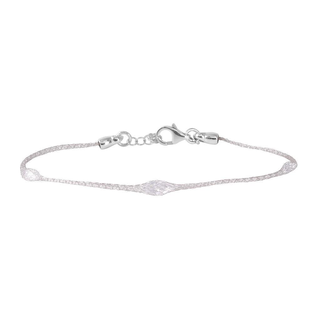 Silver 925 Rhodium Plated Mesh Embedded Thin CZ Italian Bracelet - ECB00091RH | Silver Palace Inc.