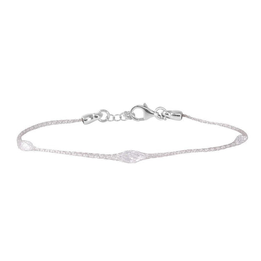 Silver 925 Rhodium Plated Mesh Embedded Thin CZ Italian Bracelet - ECB00091RH | Silver Palace Inc.