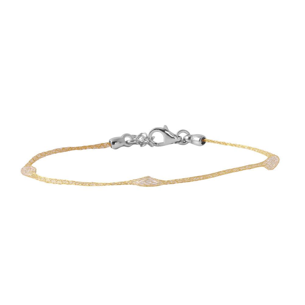 Silver 925 Gold Plated Mesh Embedded Thin CZ Italian Bracelet - ECB00091Y | Silver Palace Inc.