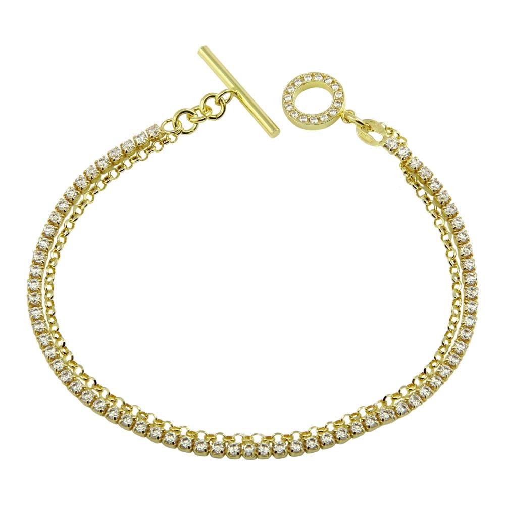 Closeout-Silver 925 Gold Plated Double Strand CZ Bracelet - ECB00105GP | Silver Palace Inc.