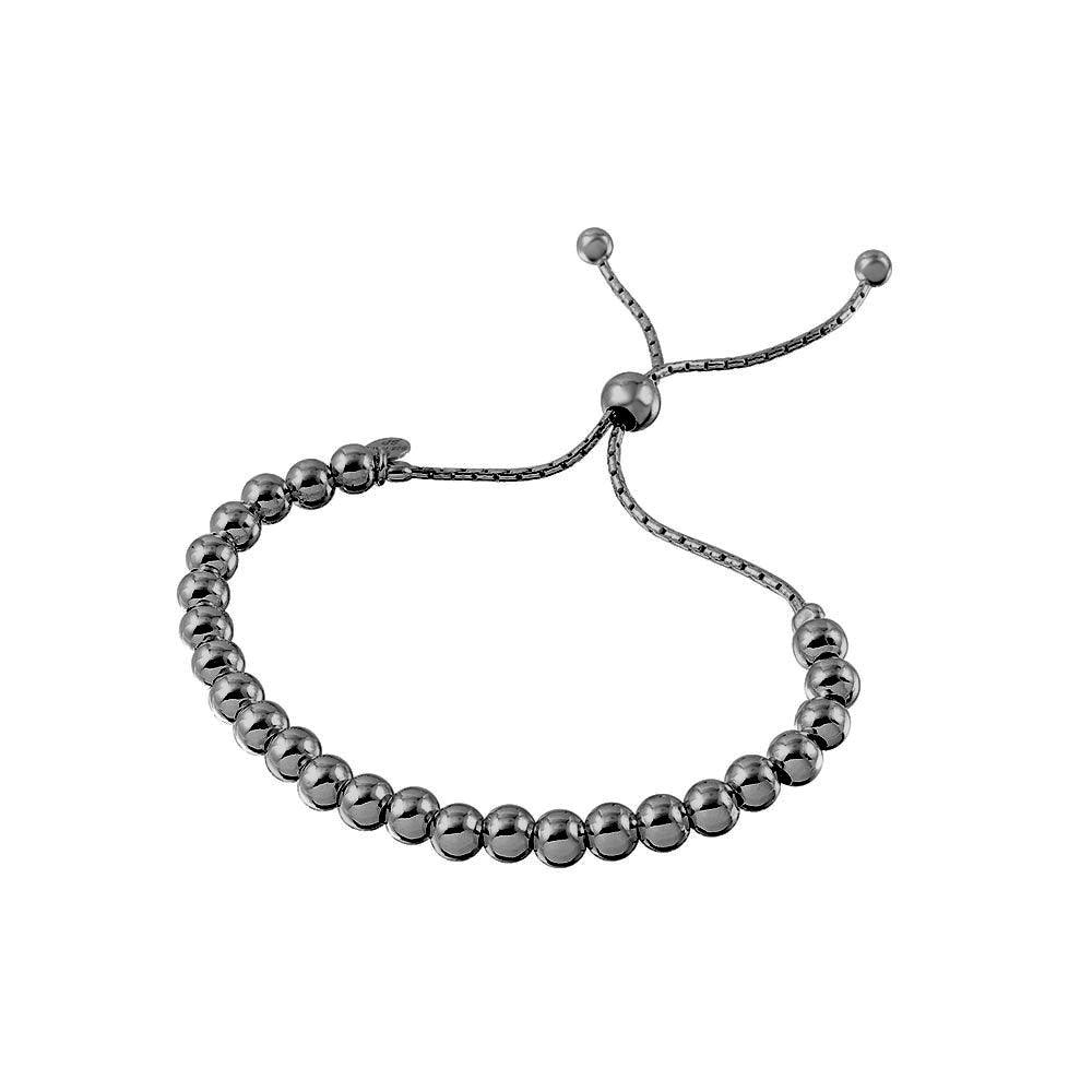 Silver 925 Rose Black Rhodium Plated Beaded Lariat Italian Bracelet 5.2mm - DIB00016RT | Silver Palace Inc.