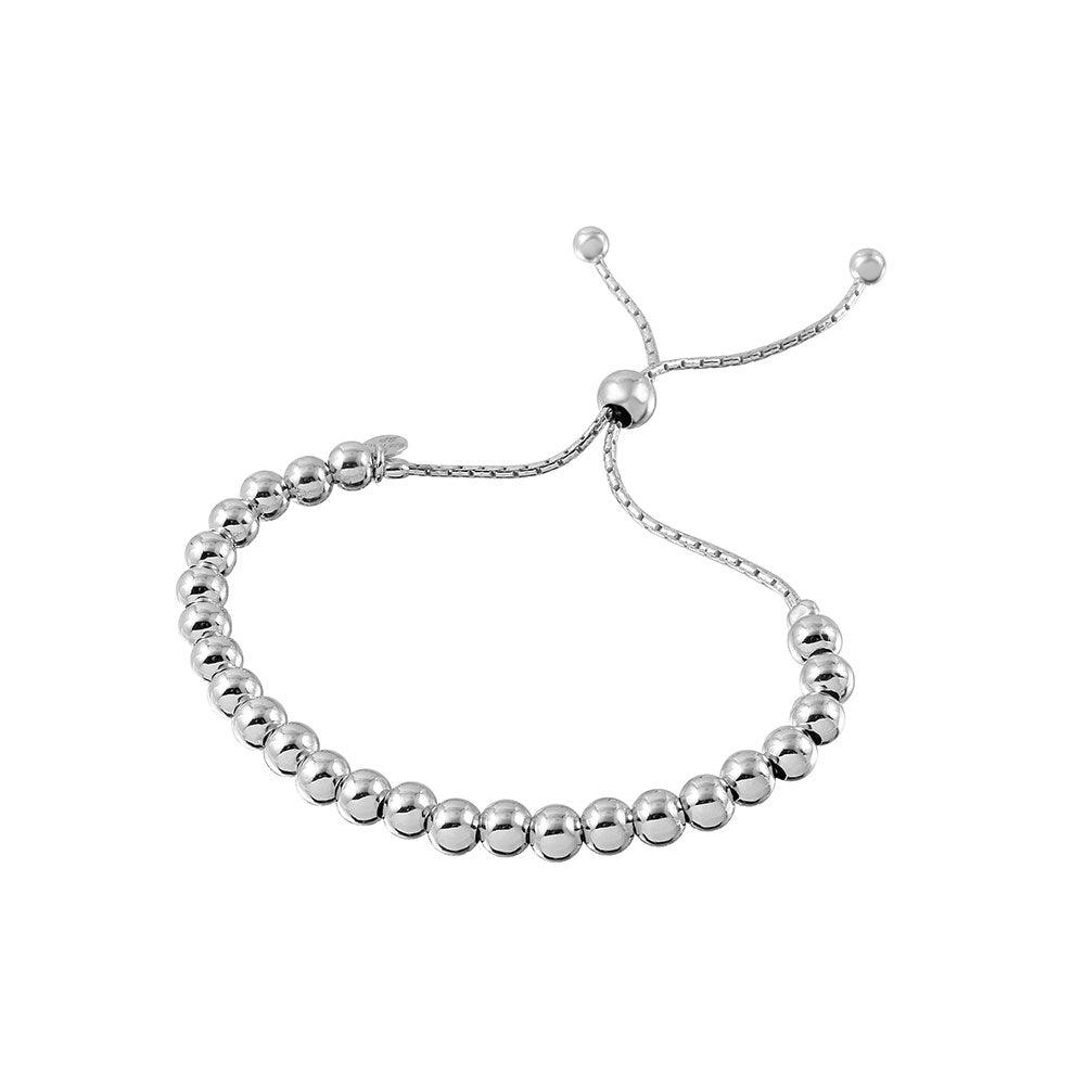 Silver 925 Rhodium Plated Beaded Lariat Italian Bracelet 5.2mm - DIB00016RH | Silver Palace Inc.