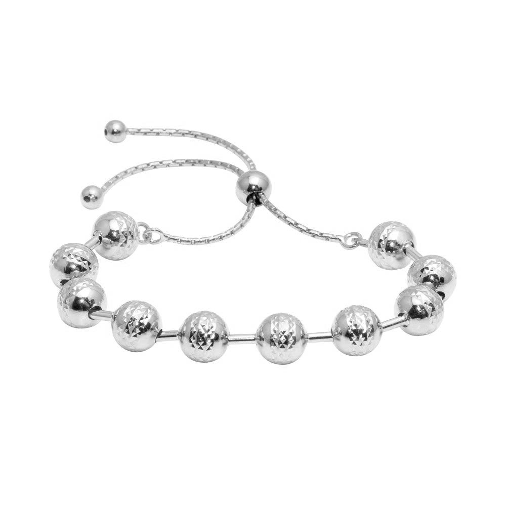 Silver 925 Rhodium Plated Bead Lariat Bracelet - ECB00116RH | Silver Palace Inc.