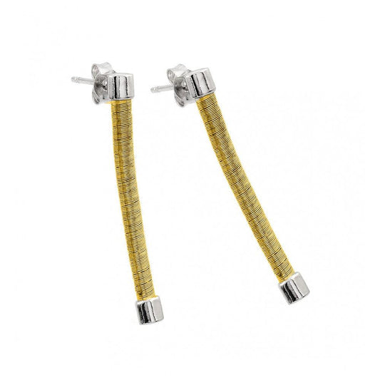 Silver 925 Rhodium and Gold Plated Long Dangling Stud Earrings - ECE001GP | Silver Palace Inc.