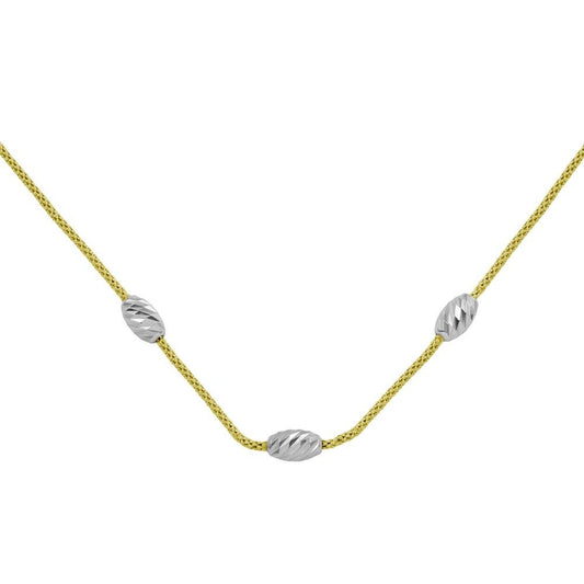 Silver 925 Gold Plated Three Bead Necklace - ECN00004GP | Silver Palace Inc.