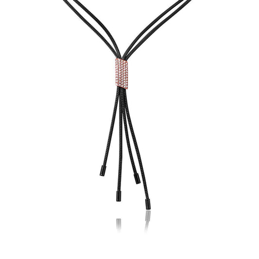 Silver 925 Black Rhodium Plated Multi Strands Rose Gold CZ Encrusted Bar Lariat Italian Necklace - ECN00005BR | Silver Palace Inc.