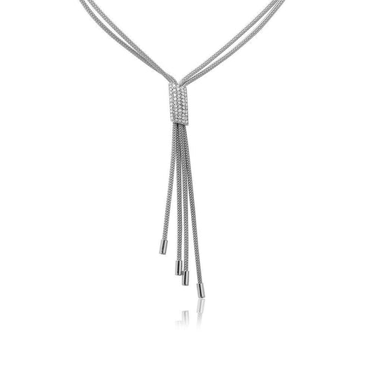 Silver 925 Rhodium Plated Multi Strands CZ Encrusted Bar Lariat Italian Necklace - ECN00005RH | Silver Palace Inc.